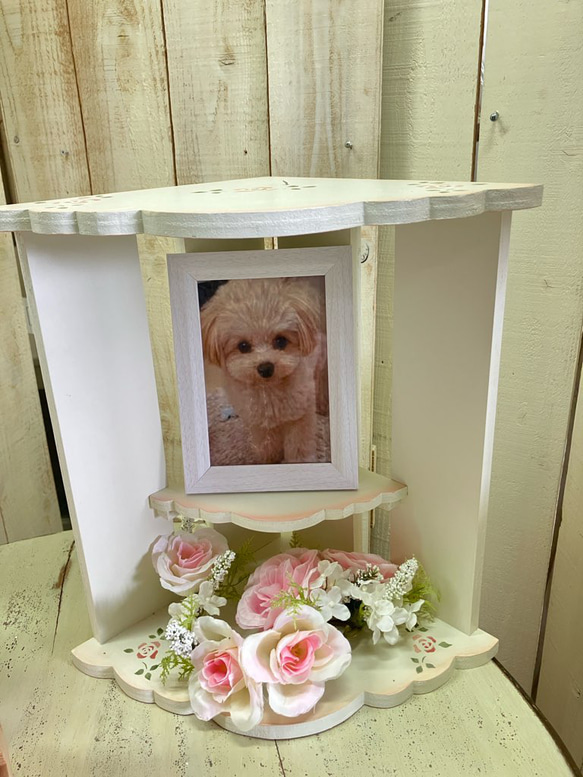 小型仏壇 メモリアルペット仏壇 コーナーフリルお仏壇ステンシルローズ