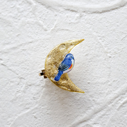 ぼこぼこ お月様 ルリビタキ イヤーカフ 幸せの青い鳥 3枚目の画像