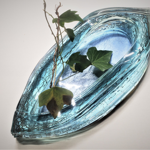 ガラス水盤 花器 積層葉型水盤 一輪挿し・花瓶・花器 スタジオ ガラス水盤 花器 積層葉型水盤 一輪挿し・花瓶・花器 スタジオ