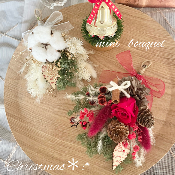 ♡~*:＊Christmas mini  bouquet＊:*~♡スワッグブーケ☆ドライフラワー 2枚目の画像