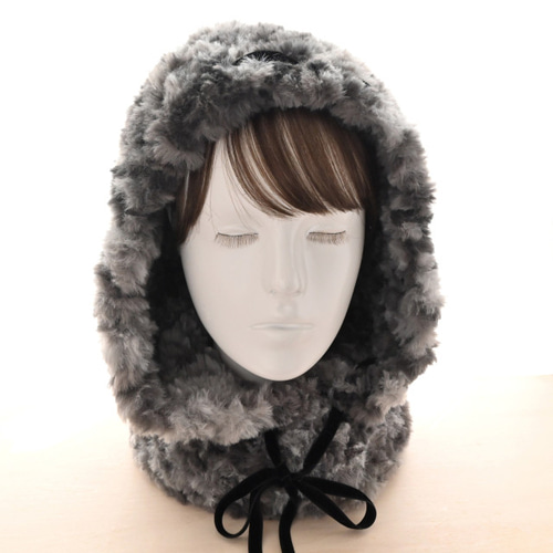 ❗️特別価格❗️refomed バラクラバウールベスト　リフォメッド 大人気☆バラクラバ》ふわふわファー×ベルベットリボン＊MIXグレー