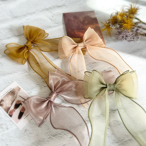 くすみカラーが使いやすい ワイヤー入りオーガンジーリボンポニー