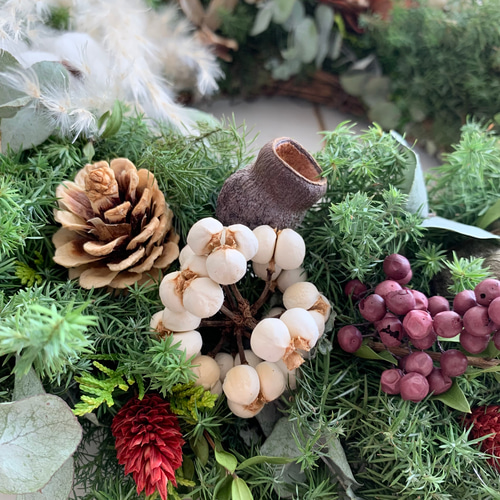 ドライフラワー❁⃘*.ﾟヒバと木の実のリース リース はないろ工房