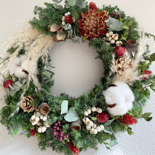 ドライフラワー❁⃘*.ﾟヒバと木の実のリース リース はないろ工房