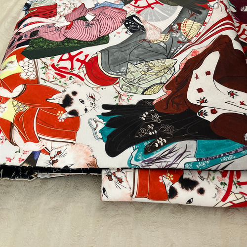 名古屋帯 妖怪猫 浮世絵猫 鳥獣戯画 和装 着物 ファブリック 猫柄 浴衣