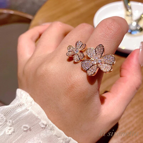 受注製作 ＊ micro pave clover ring 3枚目の画像