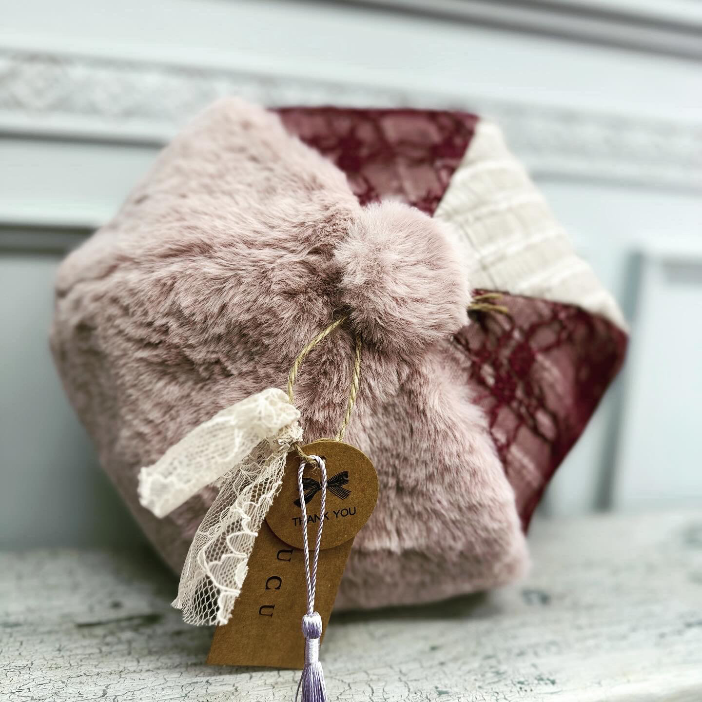 ■10日内発送■【再販】『ふわもふに夢中。ペールピンクのあったかファーに、レースをあしらった、』大人可愛いベレー 帽。