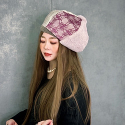 [11/25 再次上架] 「我對絨毛很著迷。可愛成熟的貝雷帽，淡粉紅色溫暖的毛皮和蕾絲。冬天 第3張的照片