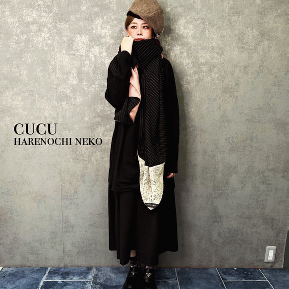 ■10日内発送■【再販】『「4WAY」ピンストライプにレースをポイント。2m大判ショール。』 シャンタン マフラー 冬 4枚目の画像