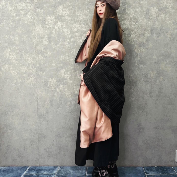 ■10日内発送■【再販】『「4WAY」ピンストライプにレースをポイント。2m大判ショール。』 シャンタン マフラー 冬 6枚目の画像