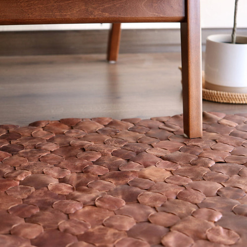 本革 牛革 ニットレザーラグ 60x90cm (革片を組み合わせた 本革 牛革 ニットレザーラグ 60x90cm (革片を組み合わせた