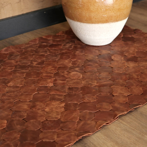 本革 牛革 ニットレザーラグ 60x90cm (革片を組み合わせた 本革 牛革 ニットレザーラグ 60x90cm (革片を組み合わせた