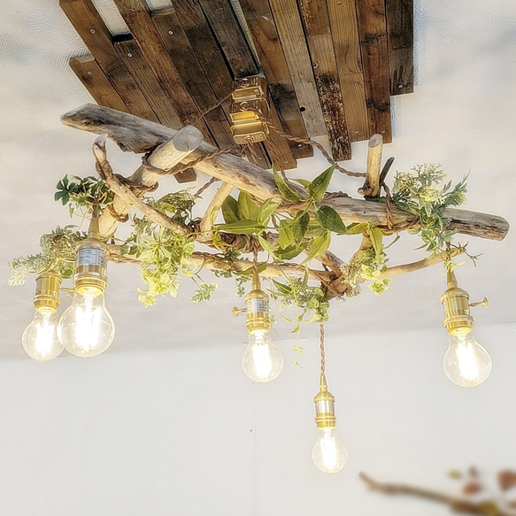 流木のペンダントライト5灯　LED電球セット　受注生産品　　｜天井照明　カフェ/サロン店舗照明 9枚目の画像