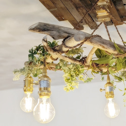 流木のペンダントライト5灯　LED電球セット　受注生産品　　｜天井照明　カフェ/サロン店舗照明 8枚目の画像