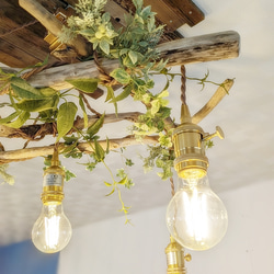 流木のペンダントライト5灯　LED電球セット　受注生産品　　｜天井照明　カフェ/サロン店舗照明 7枚目の画像