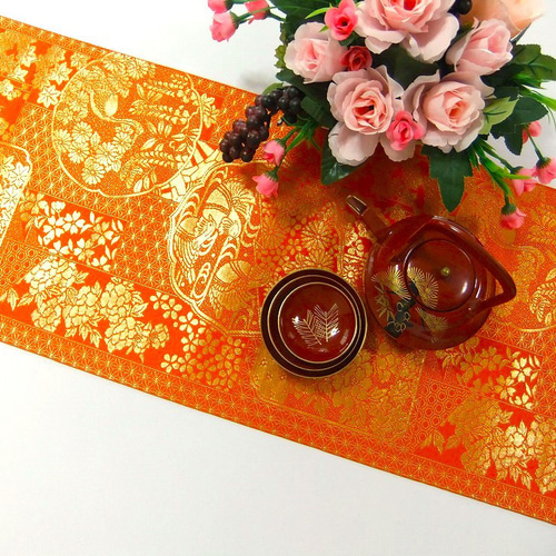 table runner 祝い吉祥 帯リメイク 16)1787】126cm/鴛鴦・小花吉祥文