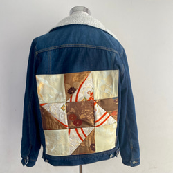 リメイクジーンジャケット １点もの　着物リメイク　インディゴボア付きデニム　パッチワーク 2枚目の画像