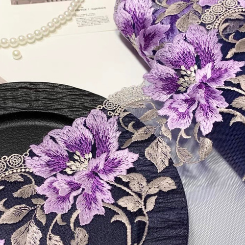 特別価格❣️ 1m 高品質 大きい花 刺繍チュールレース ハンドメイド