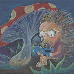 秋の夜長に読書を楽しむハリネズミさんトートレッド 3枚目の画像