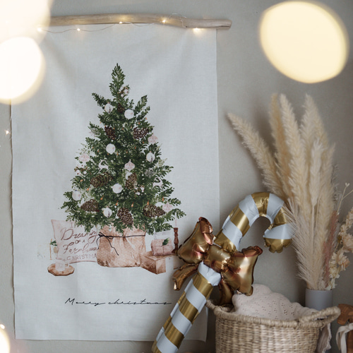 クリスマスリネンタペストリー 在庫限りコットンリネン/クリスマス タペストリー(PINE) タペストリー