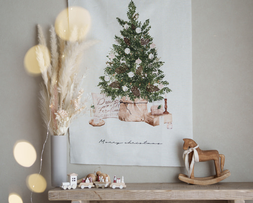 クリスマスリネンタペストリー 在庫限りコットンリネン/クリスマス タペストリー(PINE) タペストリー