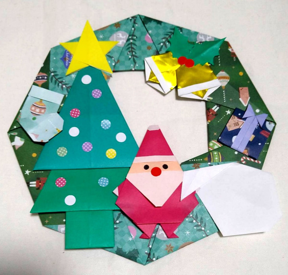 折り紙クリスマスリース　６点 折り紙クリスマスリース 6点 リースの折り紙】リース Hexagonal