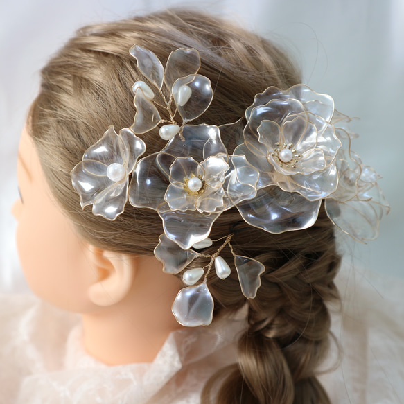 shine＊ヘッドドレス　ウエディング　ヘアアクセサリー　ヘッドアクセ　結婚式　髪飾り　卒業式　ウエディングアクセサリー 2枚目の画像