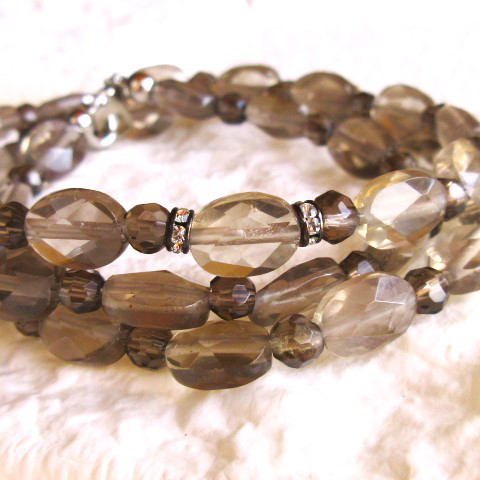 【A80】　ネックレス　カットスモーキークォーツ　茶水晶　天然石　天然石ビーズネックレス