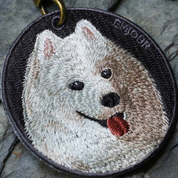 キーホルダー 犬 刺繍 チャーム ペット 動物 愛犬 サモエド プレゼント ギフト  両面 ストラップ or-017 1枚目の画像