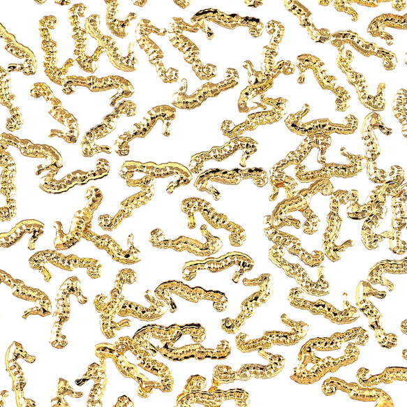 ネイルパーツ スタッズ タツノオトシゴ 8ｍｍ ゴールド 500個 海 メタル ネイルアート 金属パーツ BD3320 1枚目の画像
