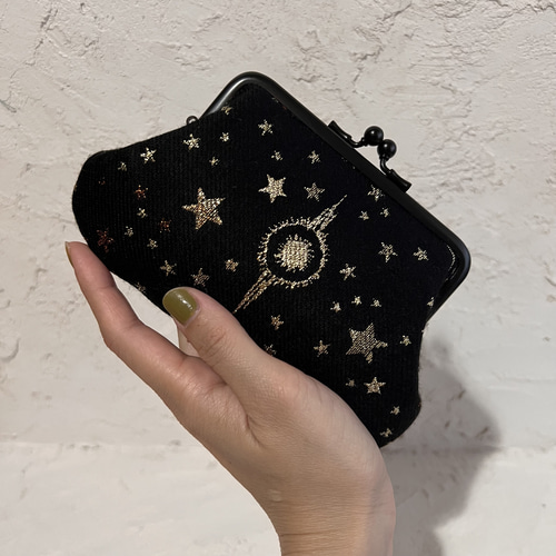 ファブリック2024 月と星のお財布 がま口財布 ポーチ がま口 riff art  