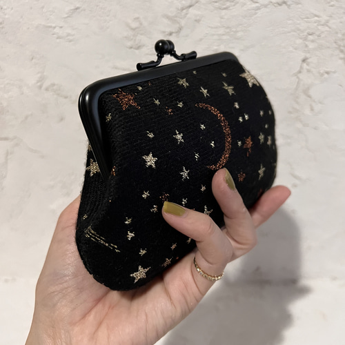 ファブリック2024 月と星のお財布 がま口財布 ポーチ がま口 riff art