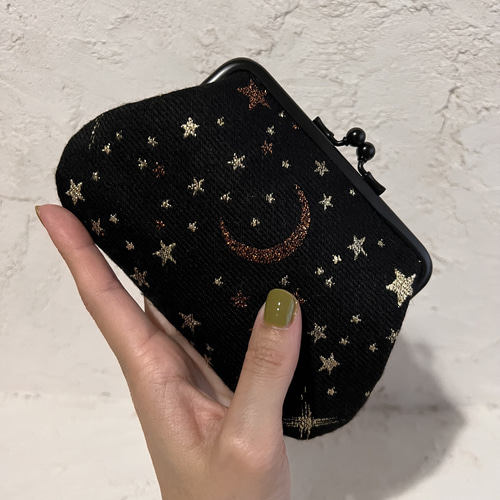 ファブリック2024 月と星のお財布 がま口財布 ポーチ がま口 riff art