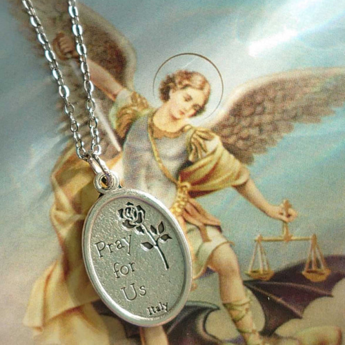 貴方を守る☆イタリア製大天使ミカエルお守りロザリオネックレス