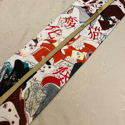 半幅帯 妖怪猫 浮世絵猫 鳥獣戯画 長尺 和装 着物 ファブリック
