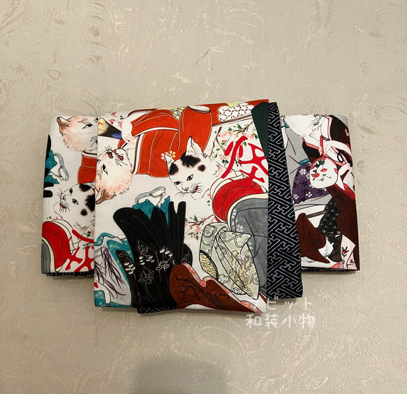 半幅帯 妖怪猫 浮世絵猫 鳥獣戯画 長尺 和装 着物 ファブリック 半幅帯 妖怪猫 浮世絵猫 鳥獣戯画 長尺 和装 着物 ファブリック