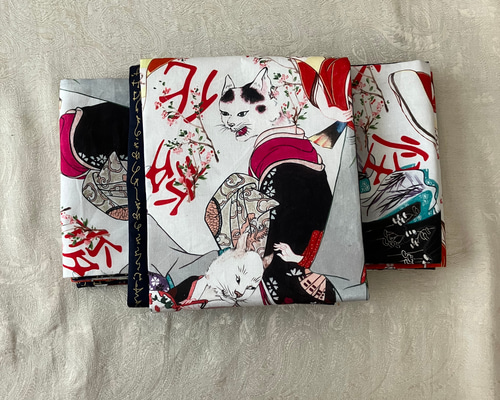送料込み 半幅帯 妖怪猫 浮世絵猫 鳥獣戯画 長尺 和装 着物