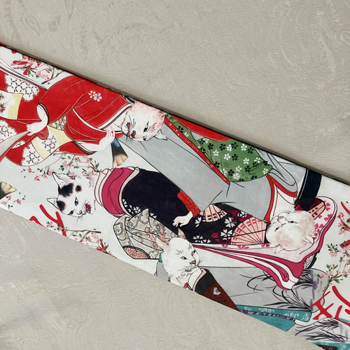 半幅帯　妖怪猫　浮世絵猫　鳥獣戯画　長尺　和装　着物　化け猫　猫柄　藍色 送料込み 半幅帯 妖怪猫 浮世絵猫 鳥獣戯画 長尺 和装 着物