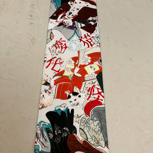 【セール】 妖怪猫 半幅帯 浮世絵猫 ファブリック 着物 和装 長尺 鳥獣戯画 着物・浴衣