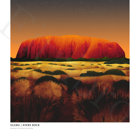 アート ポスター / Uluru[ Ayers rock ] : Nightfall No2 インテリア・北欧好きの方に 4枚目の画像