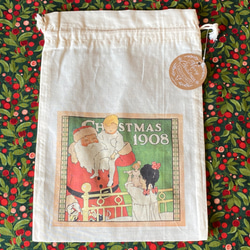在庫4点！クリスマスギフトバッグ！『布バッグ　サンタクロース柄　ラッピング　L』～Lサイズ　サンタ～ 2枚目の画像