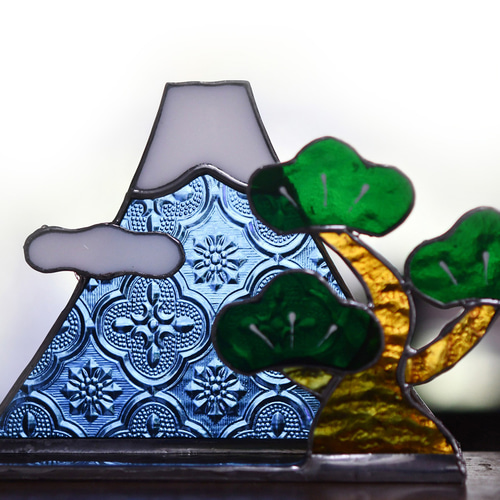 ステンドグラス 富士山と松 ☆受注制作☆ その他インテリア雑貨 もえ