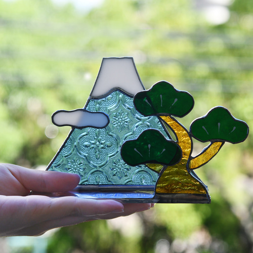 ステンドグラス 富士山と松 ☆受注制作☆ その他インテリア雑貨 もえ