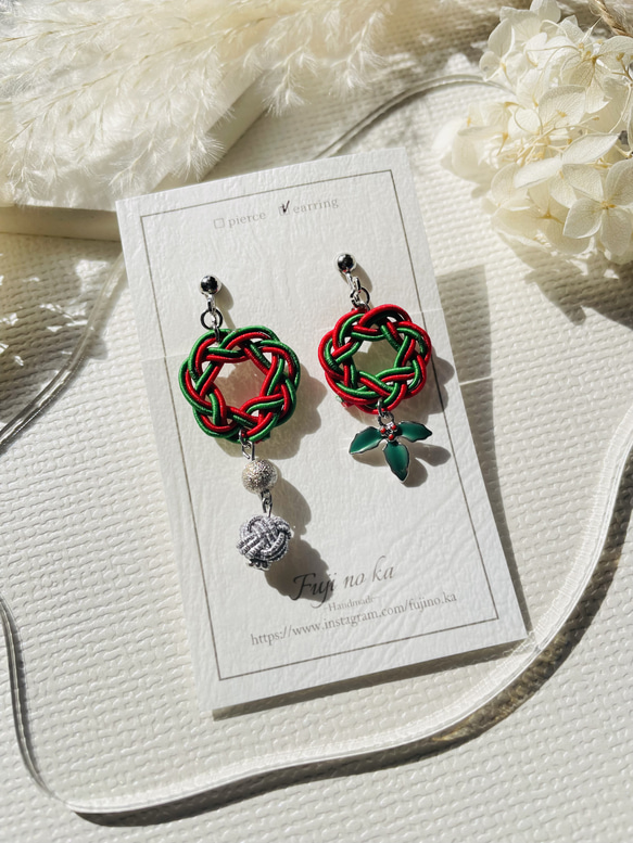 クリスマス＊水引リースのイヤリング（シルバー） イヤリング