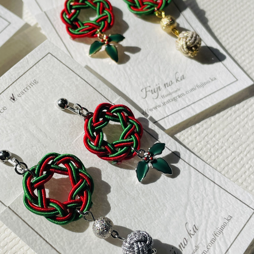 クリスマス＊水引リースのイヤリング（シルバー） イヤリング