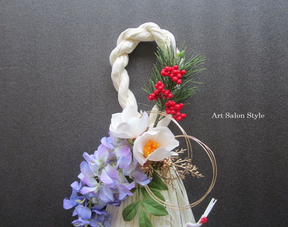 【お正月ハンドメイド2024】お正月飾り　藤に椿のしめ飾り 4枚目の画像