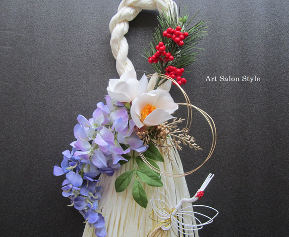 【お正月ハンドメイド2024】お正月飾り　藤に椿のしめ飾り 2枚目の画像