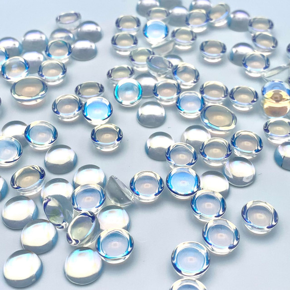 ガラス カボション 10mm 透明 オーロラ 100個 貼り付け ぷっくり半球