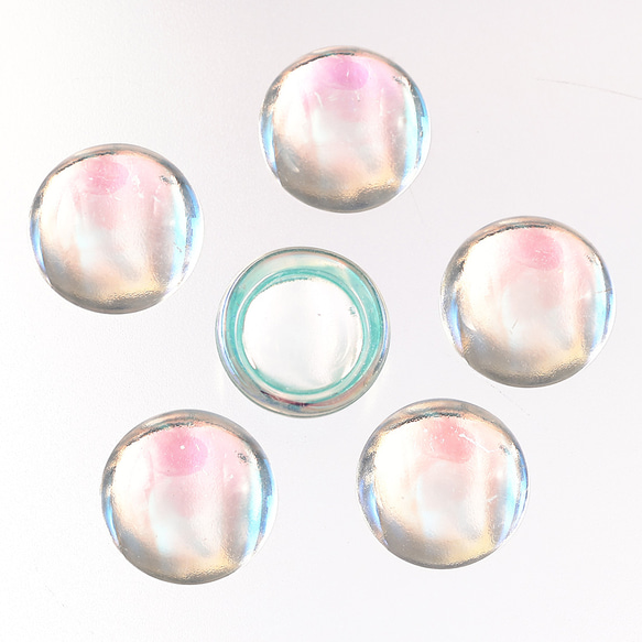 ガラス カボション 14ｍｍ 透明 オーロラ 100個 貼り付け ぷっくり半球 ハンドメイド 貼り付け BD3360 2枚目の画像