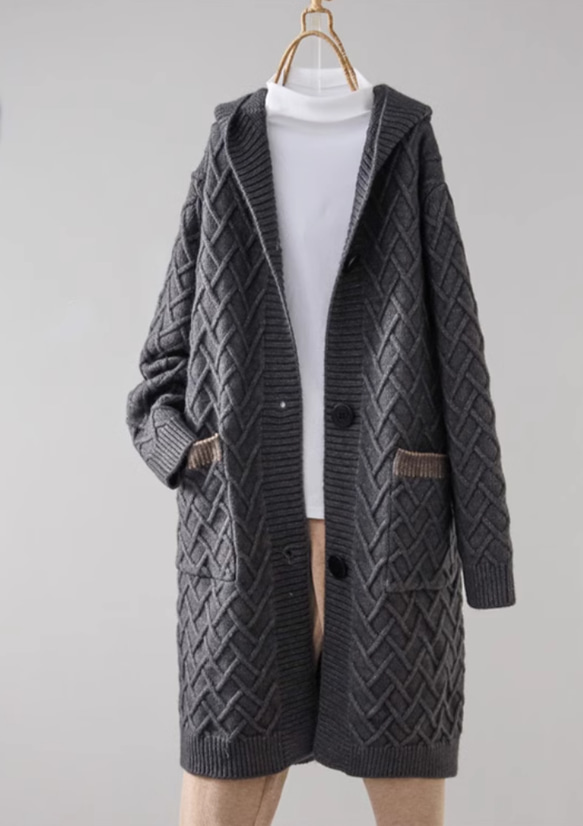 【秋冬の新作】 全4色 厚手セーターコート ミディアムニットカーディガン セータージャケット ゆったり  レディース 1枚目の画像